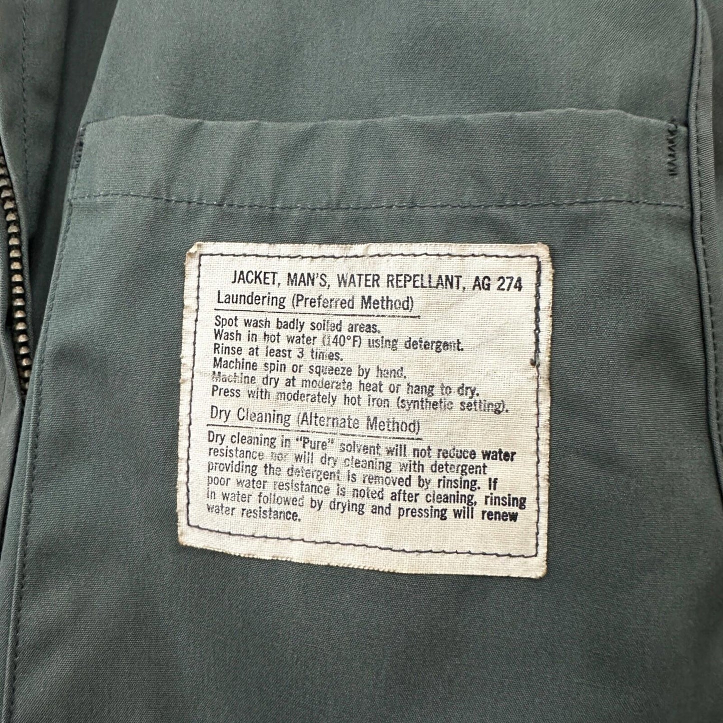 VTG 1960s AG-274 Military Green Water Repellent Jacket 42R Gabardine Rockabilly