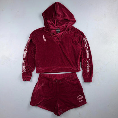 Harry Potter Sweater Women's L Crop Velour Hooded Wingardium Leviosa Shorts Set