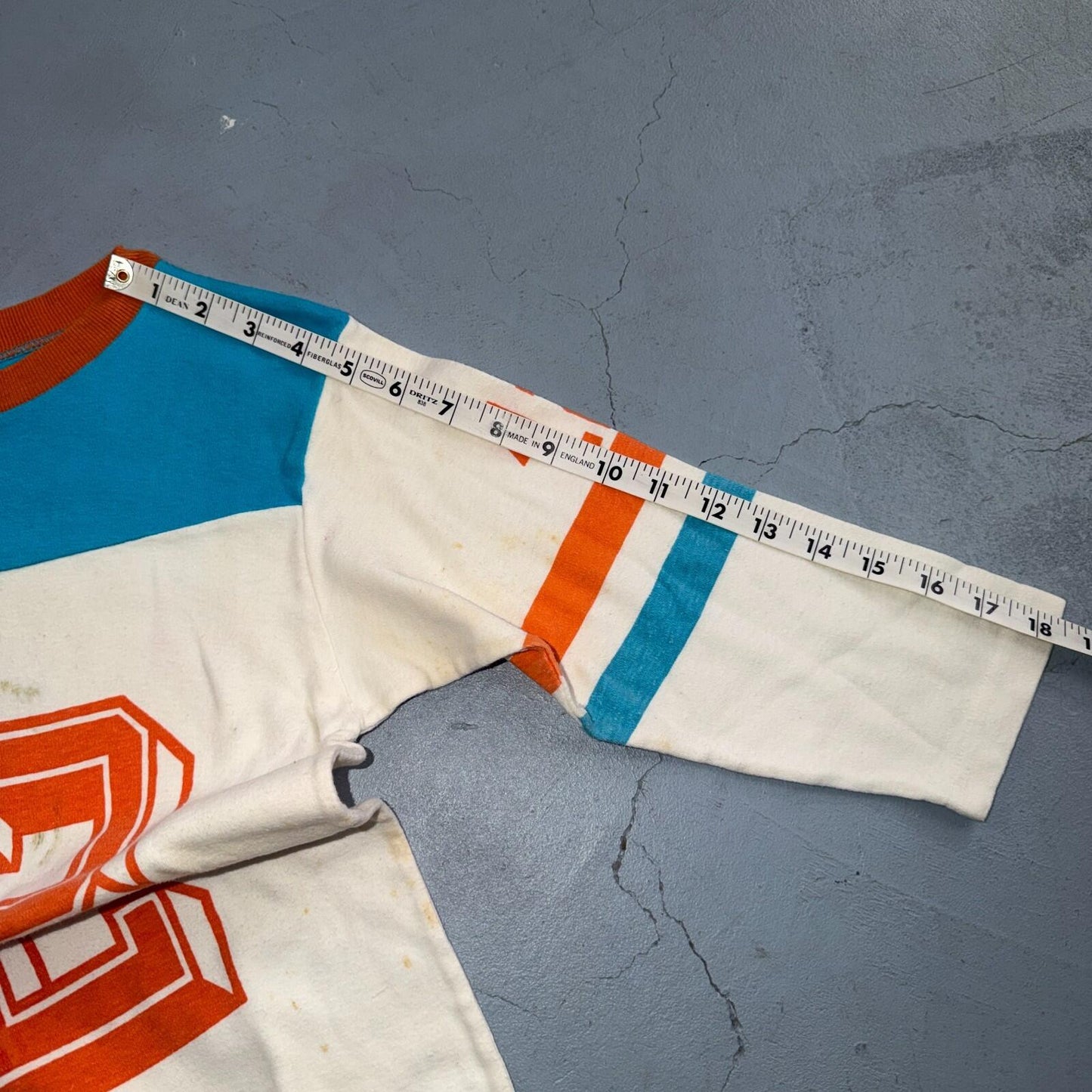 Vintage 70s Ego Trix T-Shirt Jersey Raglan USA Blue Orange #12 Distressed