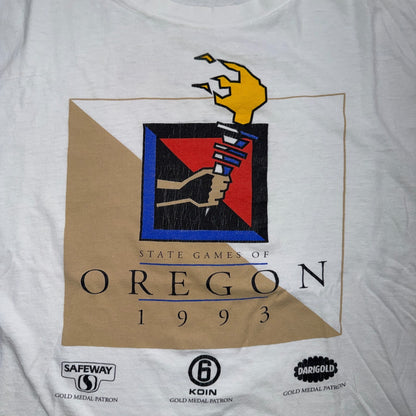 Vintage Nike State Games Of Oregon 1993 Torch T Shirt White USA JDI Large 90s