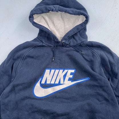 Nike Vintage Y2K Big Spellout Swoosh Sweatshirt Hoodie Sz L Silver Bar Tag