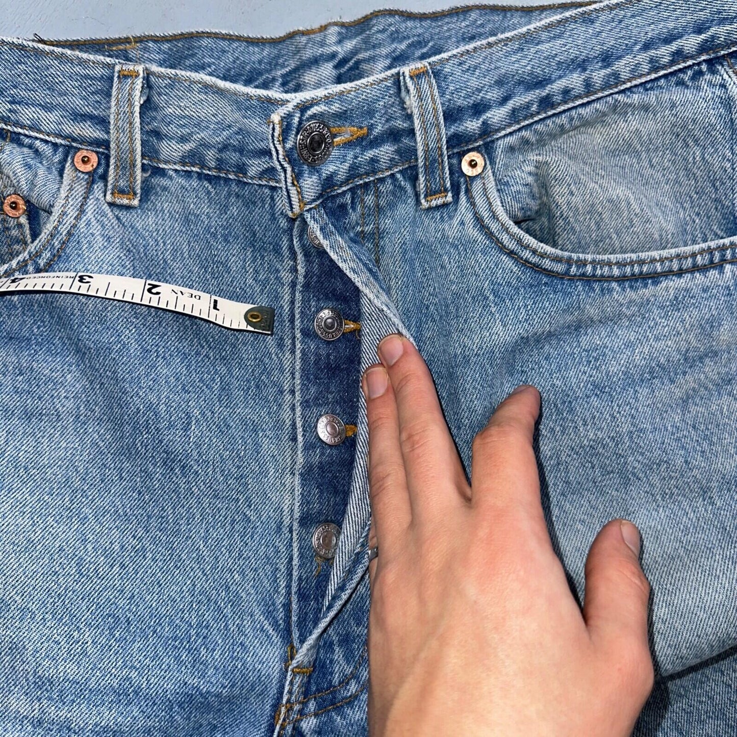 Levis 501 Vintage 90s USA XX Straight Leg Jeans Blue Light Wash 34x36 Act 32x35