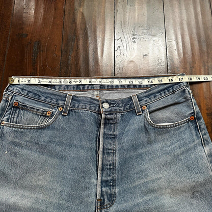 VTG 90s Levis 501 Button Fly 38x36 USA Tag Jeans Straight Wash Blue XX Act 35x32