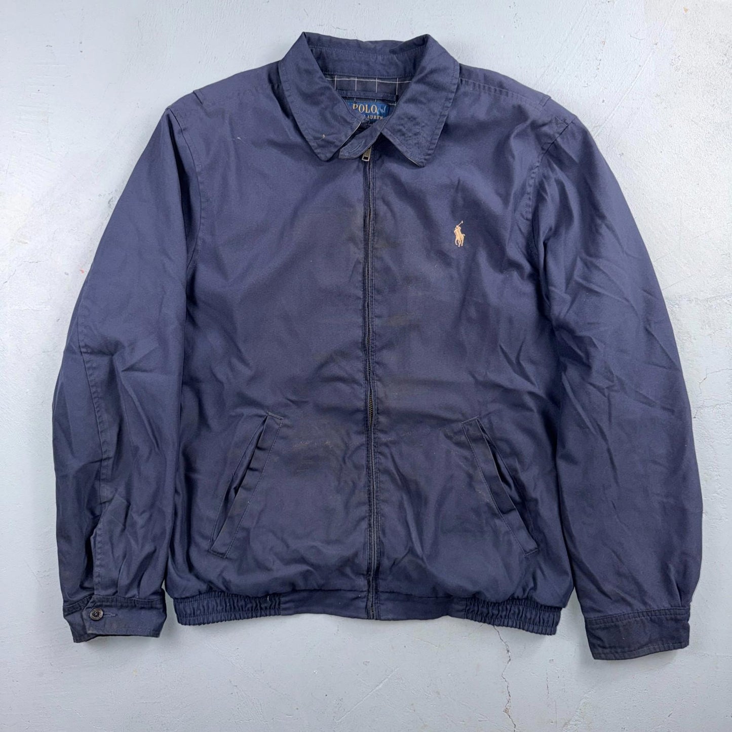 Polo Ralph Lauren Harrington Jacket Men M Solid Blue Striped Lined Y2K