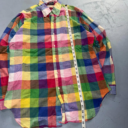 VTG Albert LTD Blue Yellow Button Up Long Sleeve Picnic Plaid Large USA Designer
