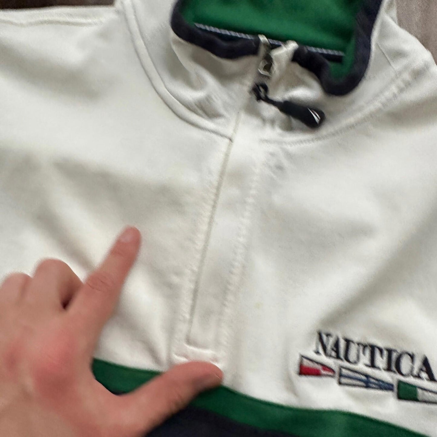 Nautica Classic White Striped Pullover Quarter Zip Sweater Shirt Size XL