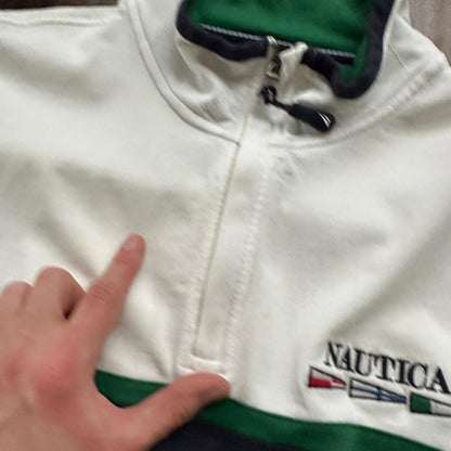 Nautica Classic White Striped Pullover Quarter Zip Sweater Shirt Size XL