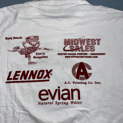 Oneita Just For Feet 1999 VTG T Shirt 90s Promo Evian Sponsors Graphic Lennox