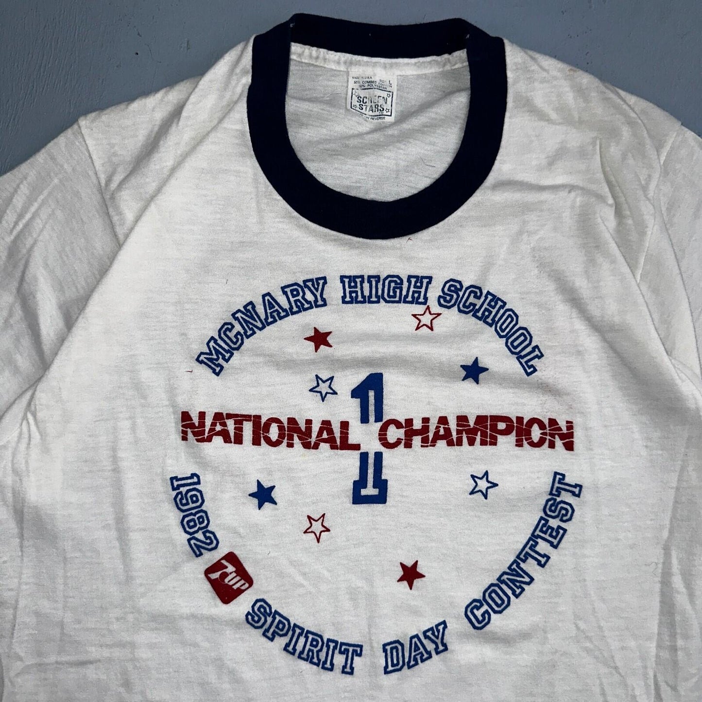 Champion McNary High School Oregon VTG T Shirt 7UP Soda Screen Stars Ringer 80s