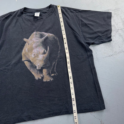 VTG 90s GAP Rhino Rhinoceros Animal Photo Graphic T Shirt Black Faded Boxy Fit