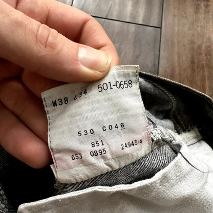 Vintage Levis 501 Button Fly 90s Tag Jeans Black Gray 80s 38x34 Act 35x32