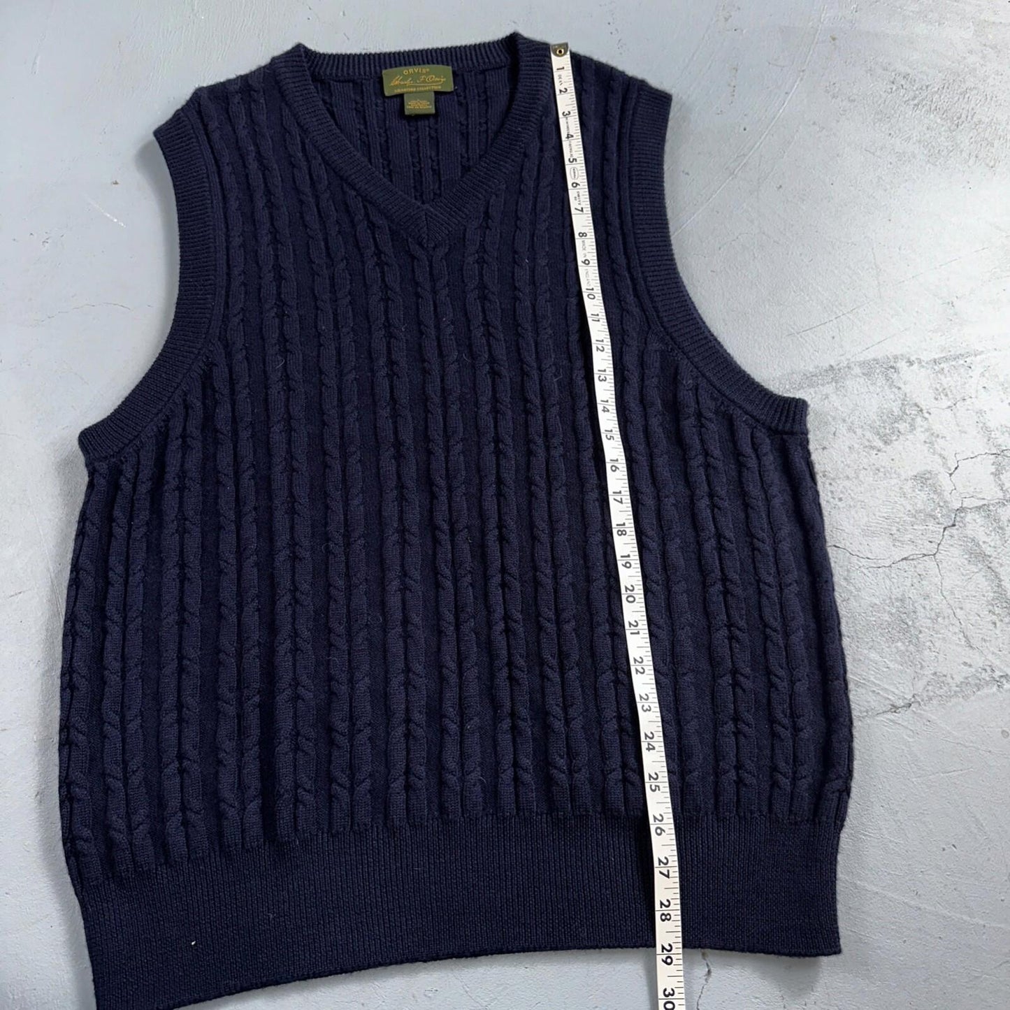 Orvis Men Large L Signature Collection SCG 100% Wool Blue Vest EUC Navy
