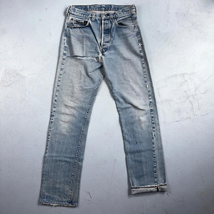Levis 501 Vintage 80s Redline Selvedge USA XX Jeans Thrashed Light Act 30x33
