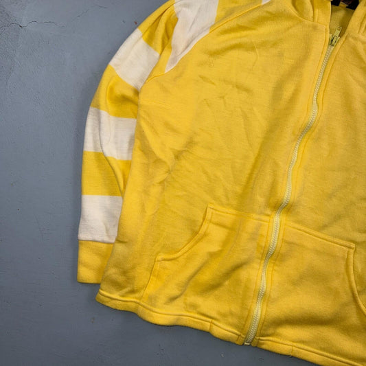 True Vintage 70s 80s Sears Zip Up Hoodie Size W Large Yellow White Colorblock