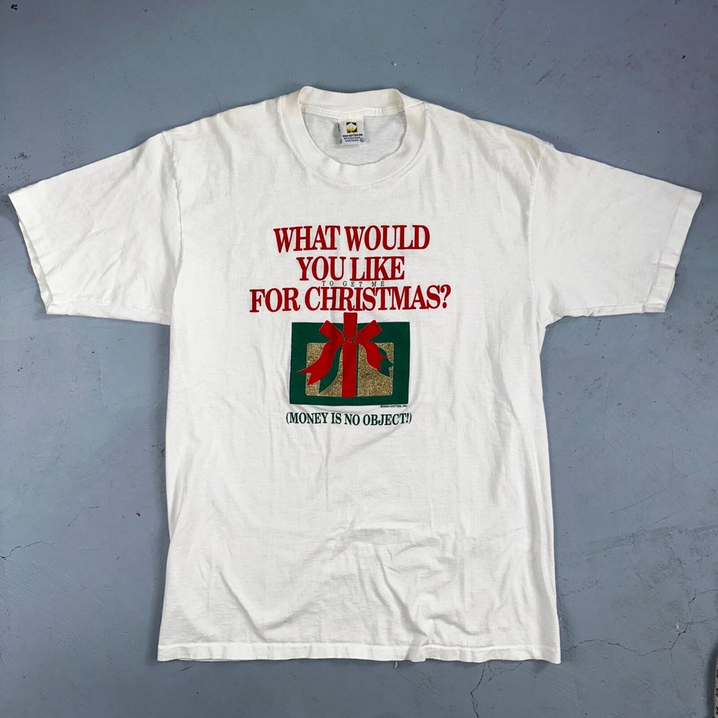 Christmas Vintage T Shirt 90s Single Stitch White Present Gift Funny Quote Text