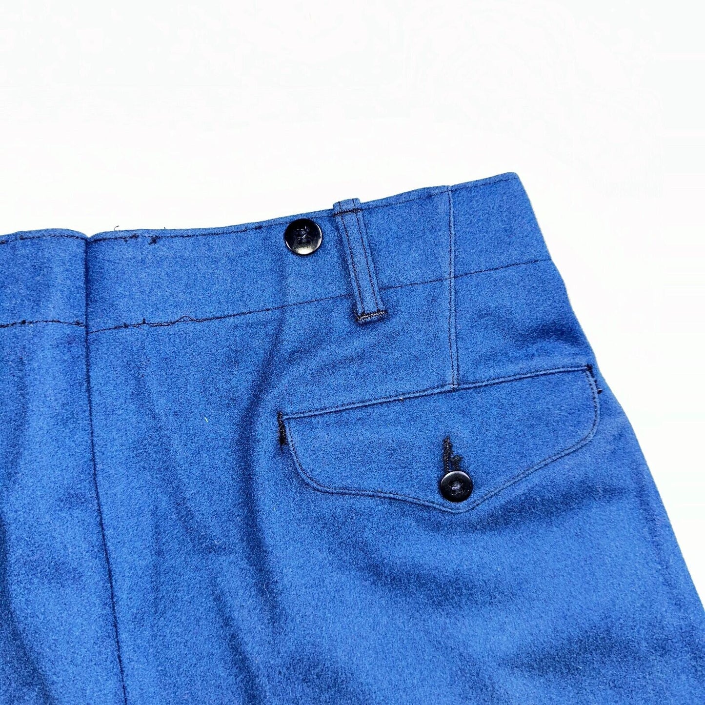 VTG Wool Trousers Pants Sz 31x31 1940s WWII Button Fly Wide Leg Dress Suit Blue