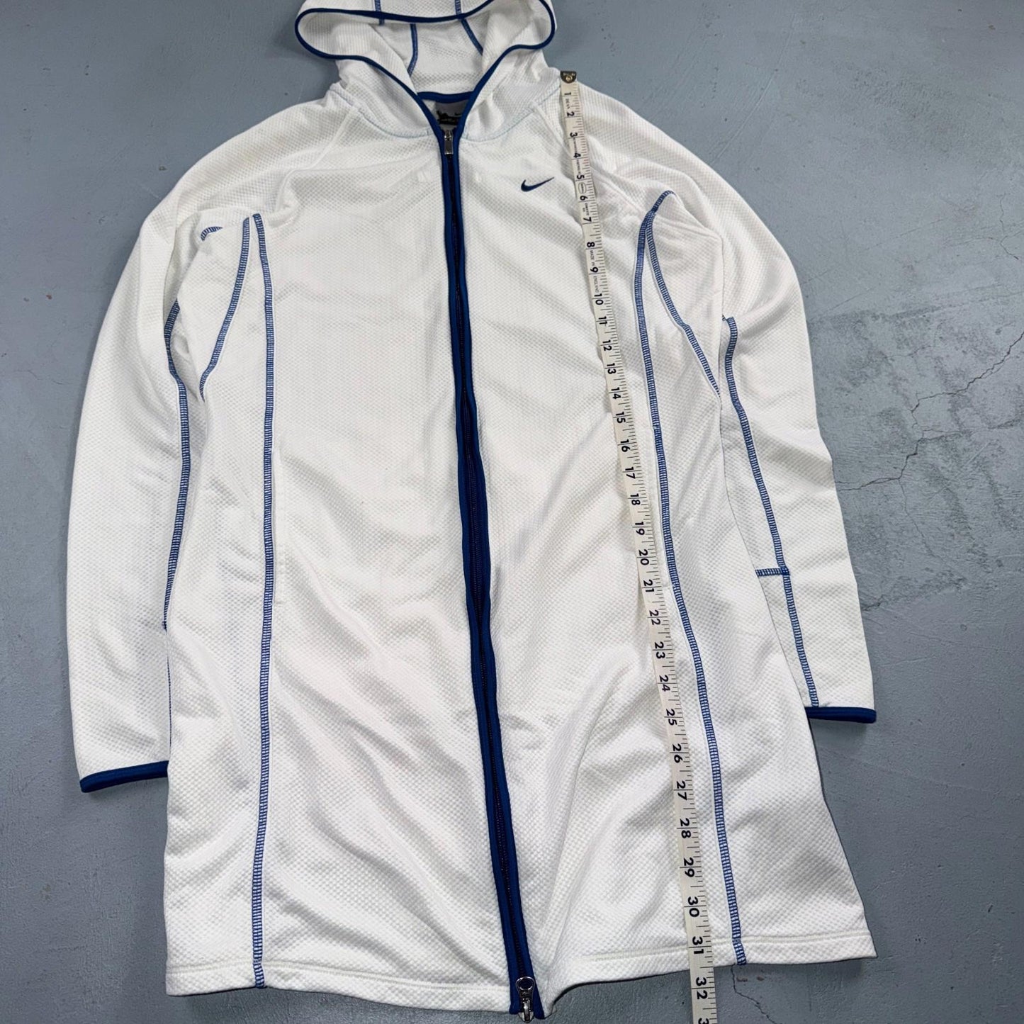 Nike VTG Hoodie Jacket Women’s White Blue Size Medium Full Zip Hooded Logo