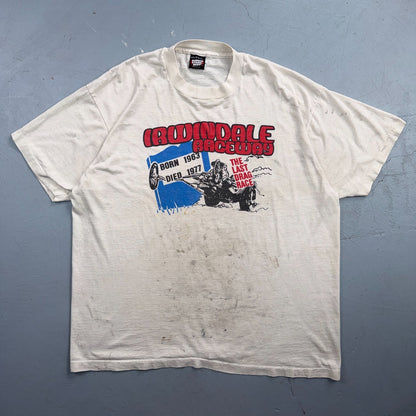 VTG Irwindale Raceway T Shirt Last Drag Race 1977 Drag Racing Graphic Thrashed