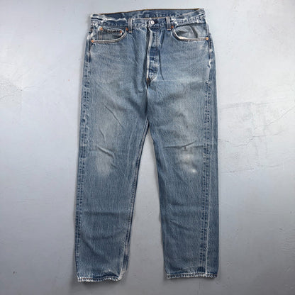 Levis 501 Vintage 90s USA XX Straight Leg Jeans Blue Light Wash 38x34 Act 34x29