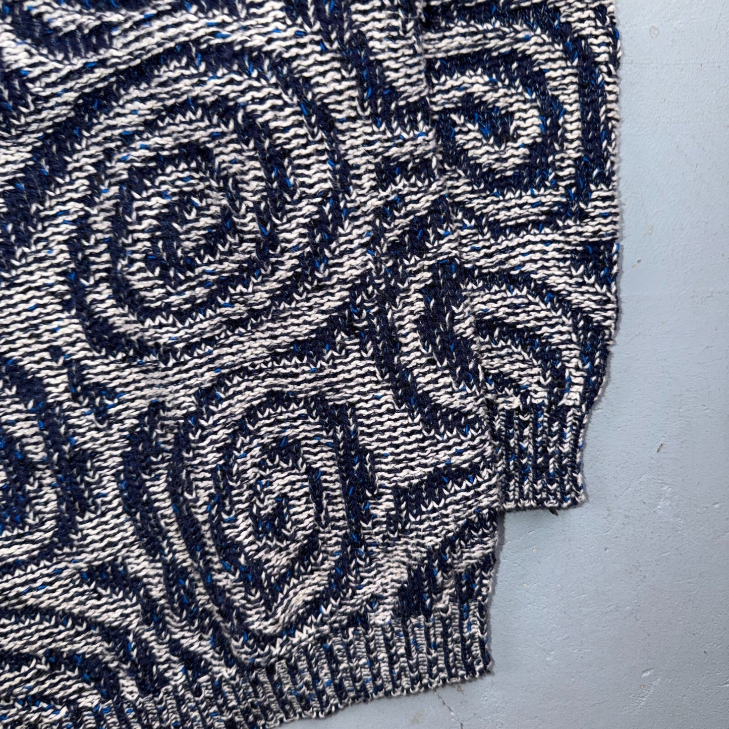 VTG RARE 90s Tony Lambert Textured Knit Sweater Blue White Abstract Made USA M