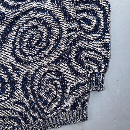 VTG RARE 90s Tony Lambert Textured Knit Sweater Blue White Abstract Made USA M