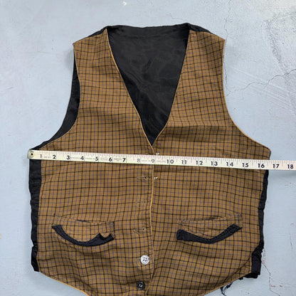 VTG Buckle Back Vest Mens Black Waistcoat Size S 1940s 1950s Plaid Double Sided