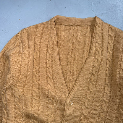 Vintage 1970s Wool Cardigan Sweater Mens M Button Up Beige Tan 70s Fisherman
