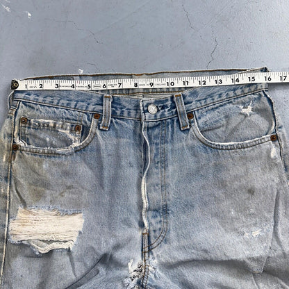 Levis 501 Vintage 80s USA XX Straight Leg Jeans Blue Light Wash Torn Act 32x33