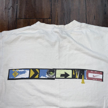 Nike Vintage T Shirt Mens White Small Y2K Silver Skateboard Cone Surf Ocean