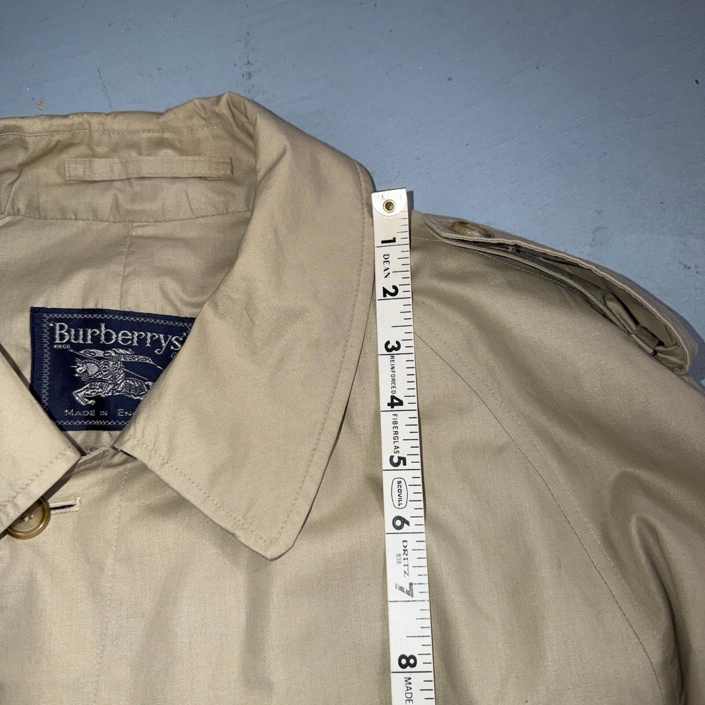 Burberry Trench Coat VTG Mens 46 Beige Check Collar Made in England Classic Belt