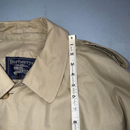 Burberry Trench Coat VTG Mens 46 Beige Check Collar Made in England Classic Belt