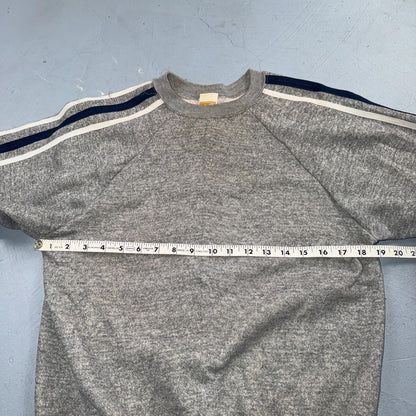 1980s Gray Sweatshirt 80s VTG Crewneck Gym Raglan Jumper Striped Rayon Medium