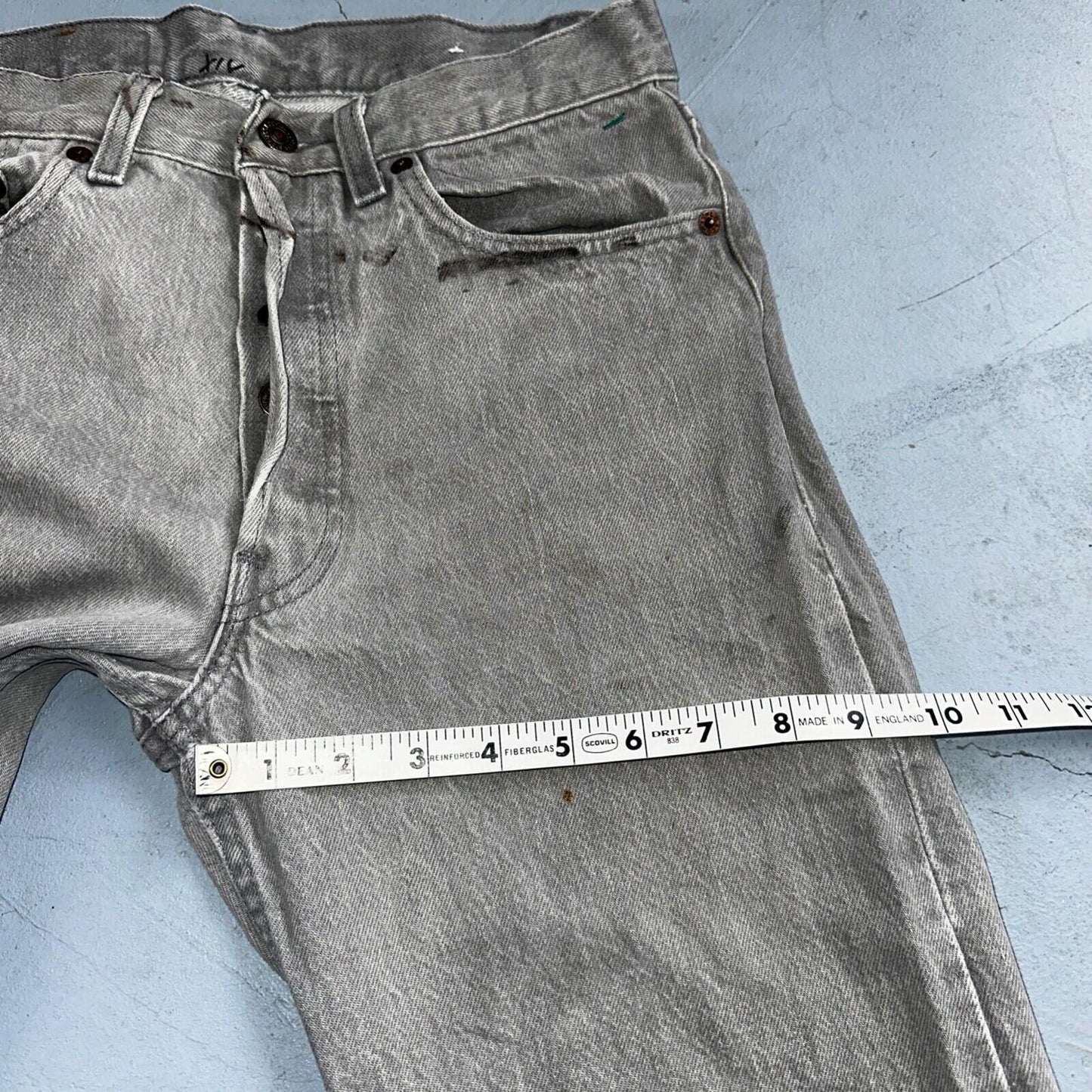 Levis 501 Vintage 90s USA XX Straight Leg Jeans Gray Med Wash 30x36 Act 28x34