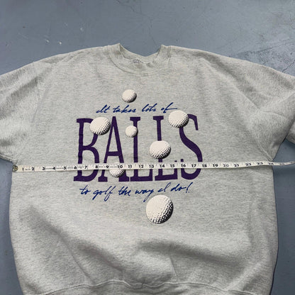 VTG Golf Balls Crewneck Sweatshirt USA Funny Humor Jokes FOTL 90s Quote Text