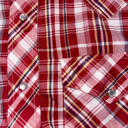Sears VTG Western Wear L Plaid Ranch Rodeo Shirt Jacket Pearl Snap Red 16