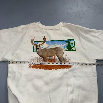 Vintage Deer Elk Wildlife Sweatshirt Mens XL White 80s Crewneck Hunting Animal