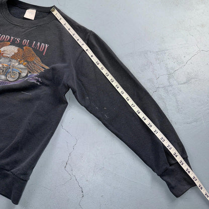 VTG 80s Harley Davidson Motorcycle Sweatshirt Nobodys Ol Lady Joliet 3D Emblem