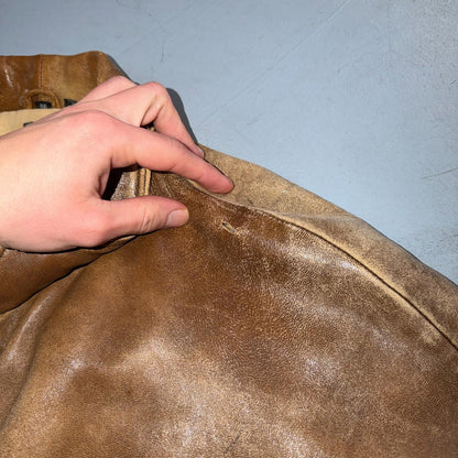 Vintage Leather Jacket Mirage G-1 Flight Size 46 80s Brown Patina Map Line Heavy