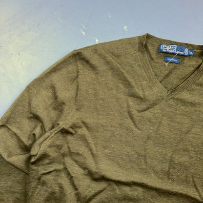 Polo Ralph Lauren Wool Sweater V-Neck Mens Size XL Green VTG Pullover