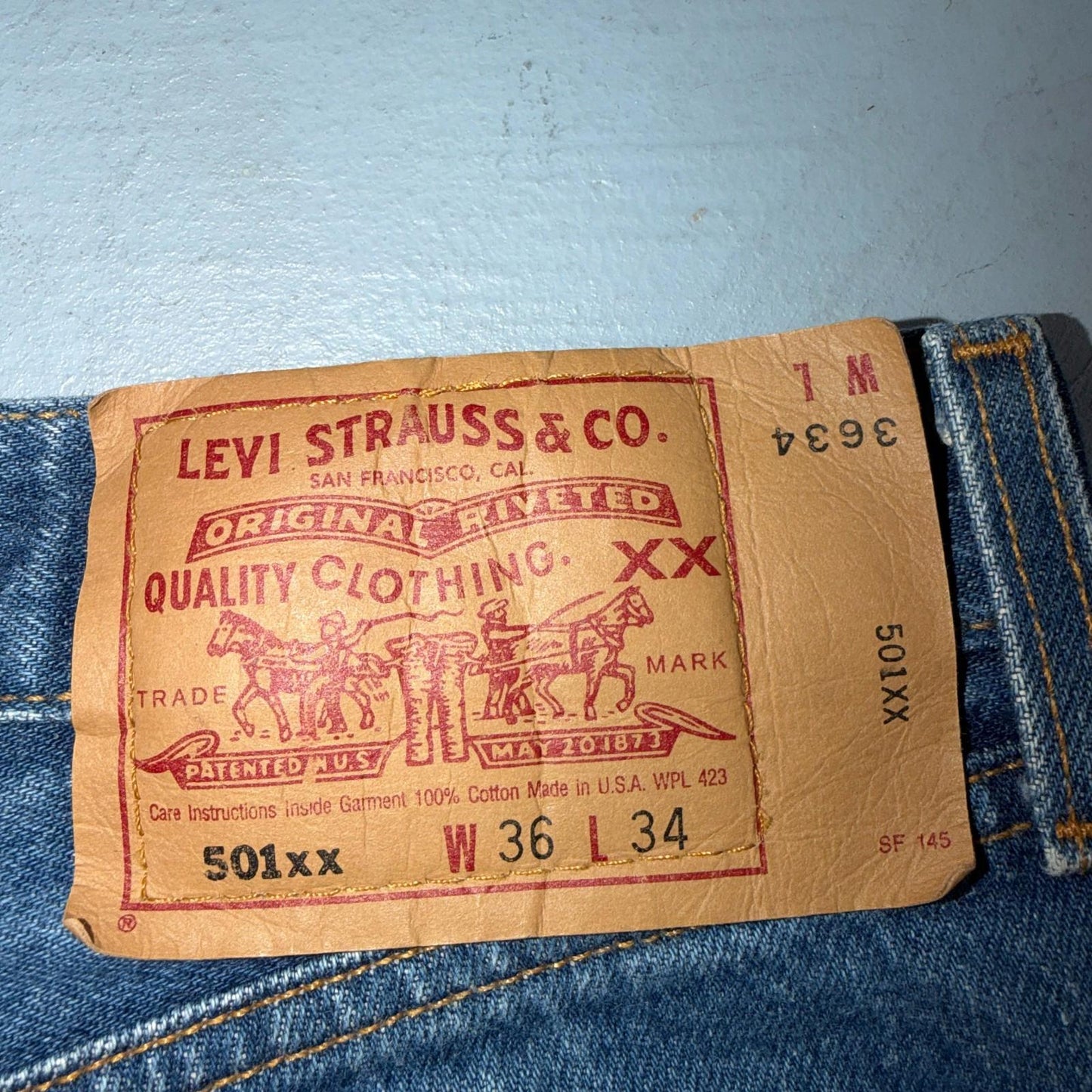 Levis 501 Vintage 90s USA XX Straight Leg Jeans Blue Med Wash 36x34 Act 33x30