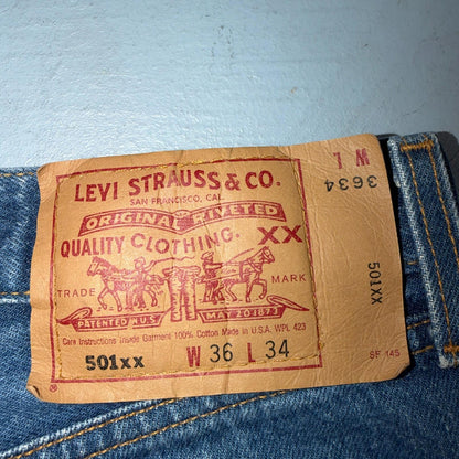 Levis 501 Vintage 90s USA XX Straight Leg Jeans Blue Med Wash 36x34 Act 33x30