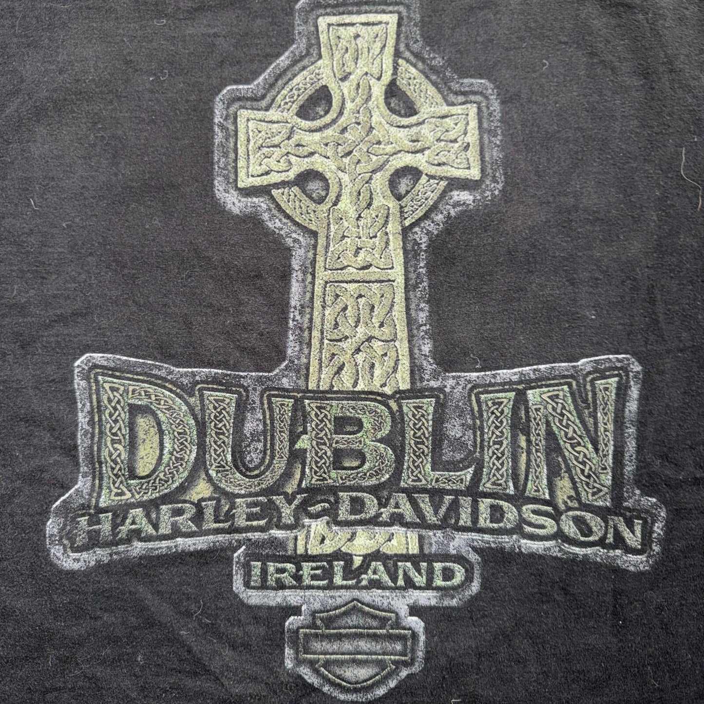 Harley Davidson Dublin Ireland Vintage T Shirt Y2K Black Promo Cross Motorcycle