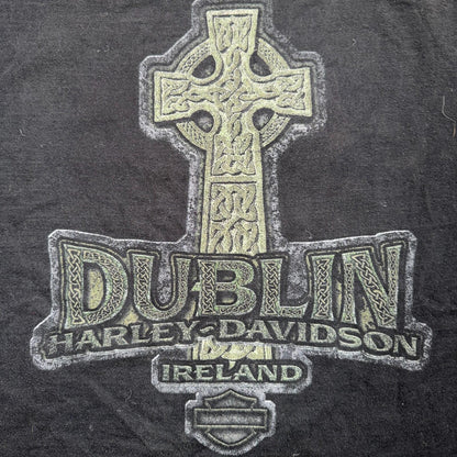 Harley Davidson Dublin Ireland Vintage T Shirt Y2K Black Promo Cross Motorcycle