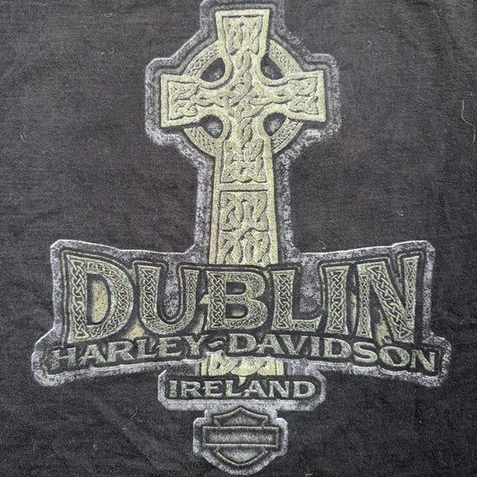 Harley Davidson Dublin Ireland Vintage T Shirt Y2K Black Promo Cross Motorcycle