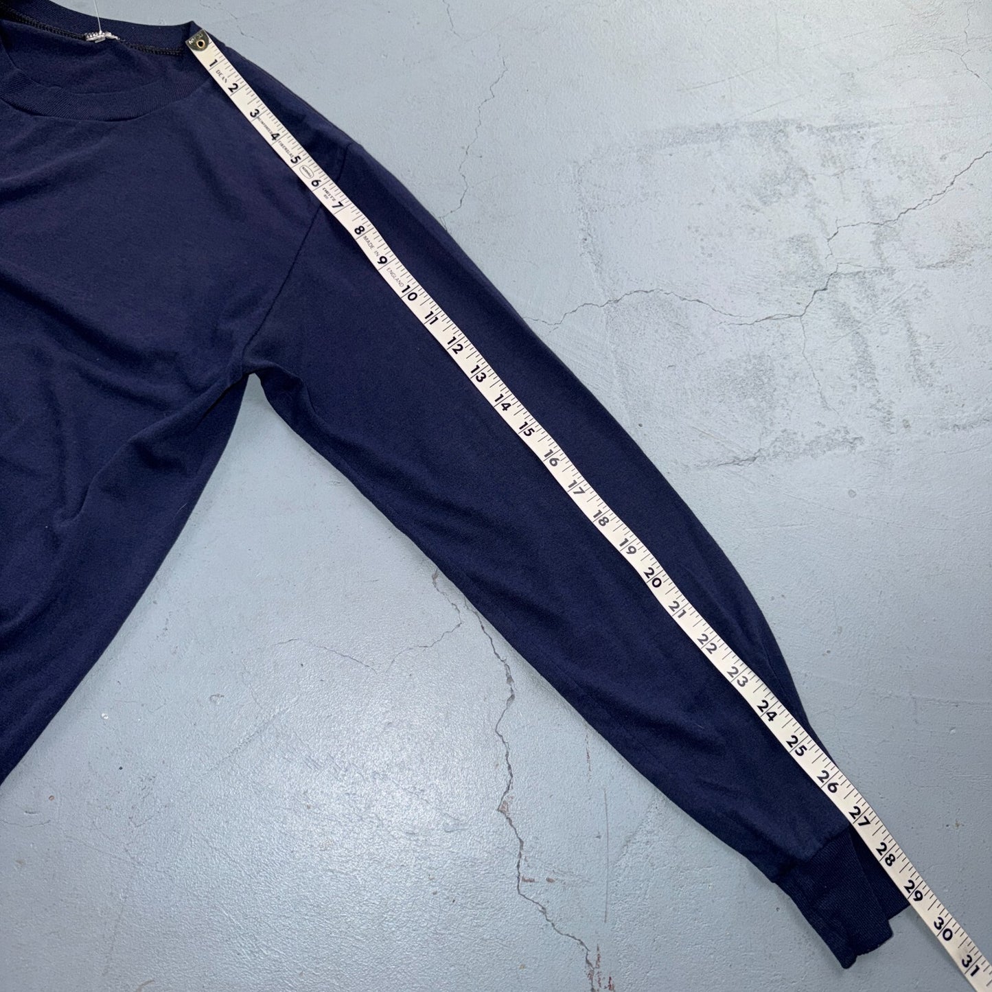 Blank 1970s Long Sleeve VTG T Shirt Single Stitch Navy Blue 70s 80s 50/50 Blend