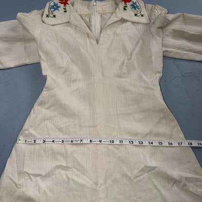 VTG 50s 60s White Long Sleeve Dress Summer Movie Boho Hippy Rockabilly Flowers