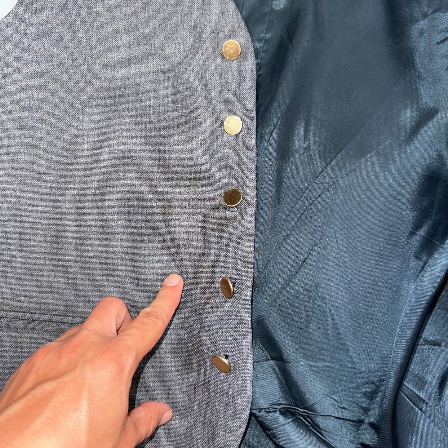 VTG Mens 2 PC Suit 44L Jacket Coat Vest Gray Levis Panatela Wool 80s