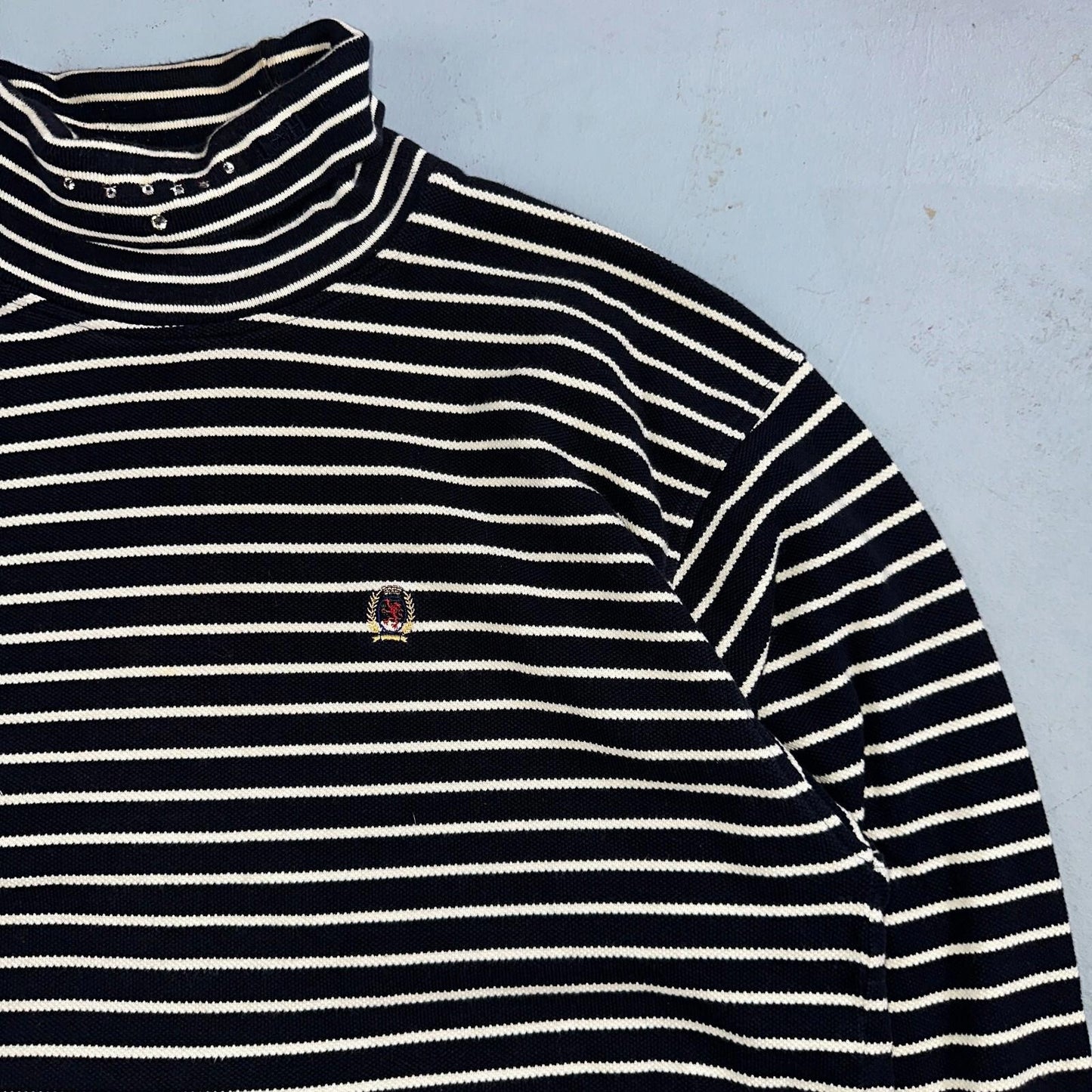 TOMMY HILFIGER Striped Turtleneck Long Sleeve XL Sparkles Added Custom VTG 90s