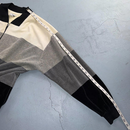 VTG Neiman Marcus Velour Track Jacket L Gray Zip USA 80s Loungewear Colorblock