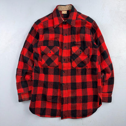 VTG 1940s Penneys Jacket Red Black Wool Buffalo Plaid 40s 50s Flannel Shirt Wool